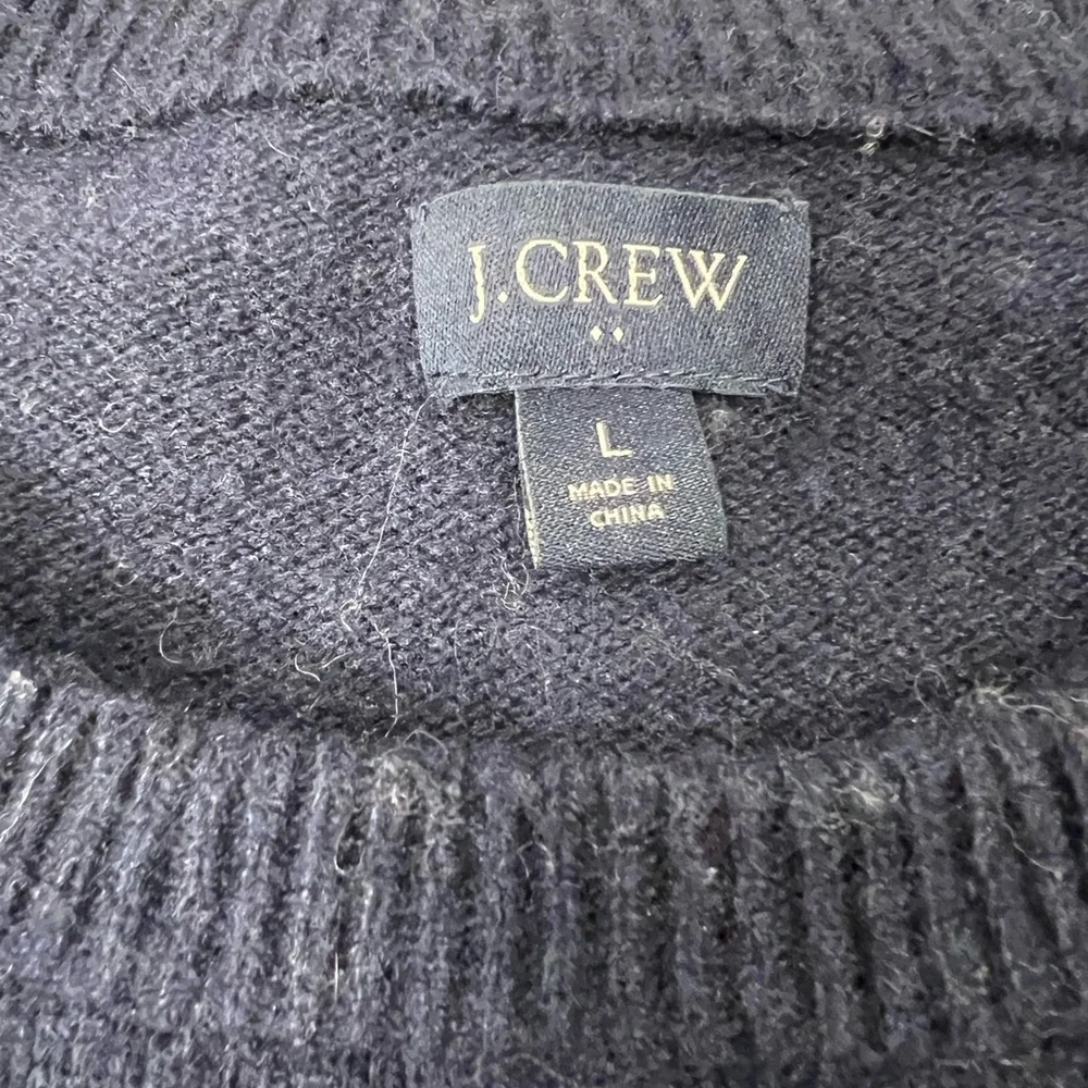 Men’s J Crew Always Intarsia Wool Fisherman Crew Neck Sweater Large Navy - Picture 9 of 10